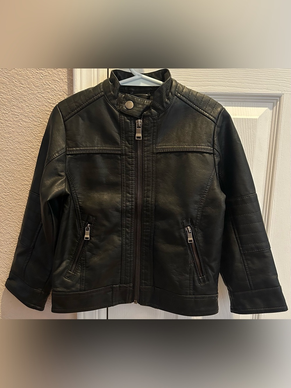 LIYH Unisex Kids Black Faux Leather Biker Jacket 100cm Toddler T3-4 Years